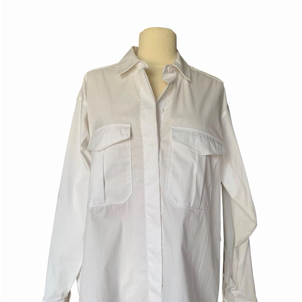 Good American The Good Shirt White Button Down Shirt Long Sleeve Collared 0 NWT - Picture 4 of 13